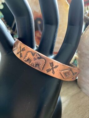 Vintage Copper Cuff Bracelet Eagle and Arrow Design Signed WcMo copper